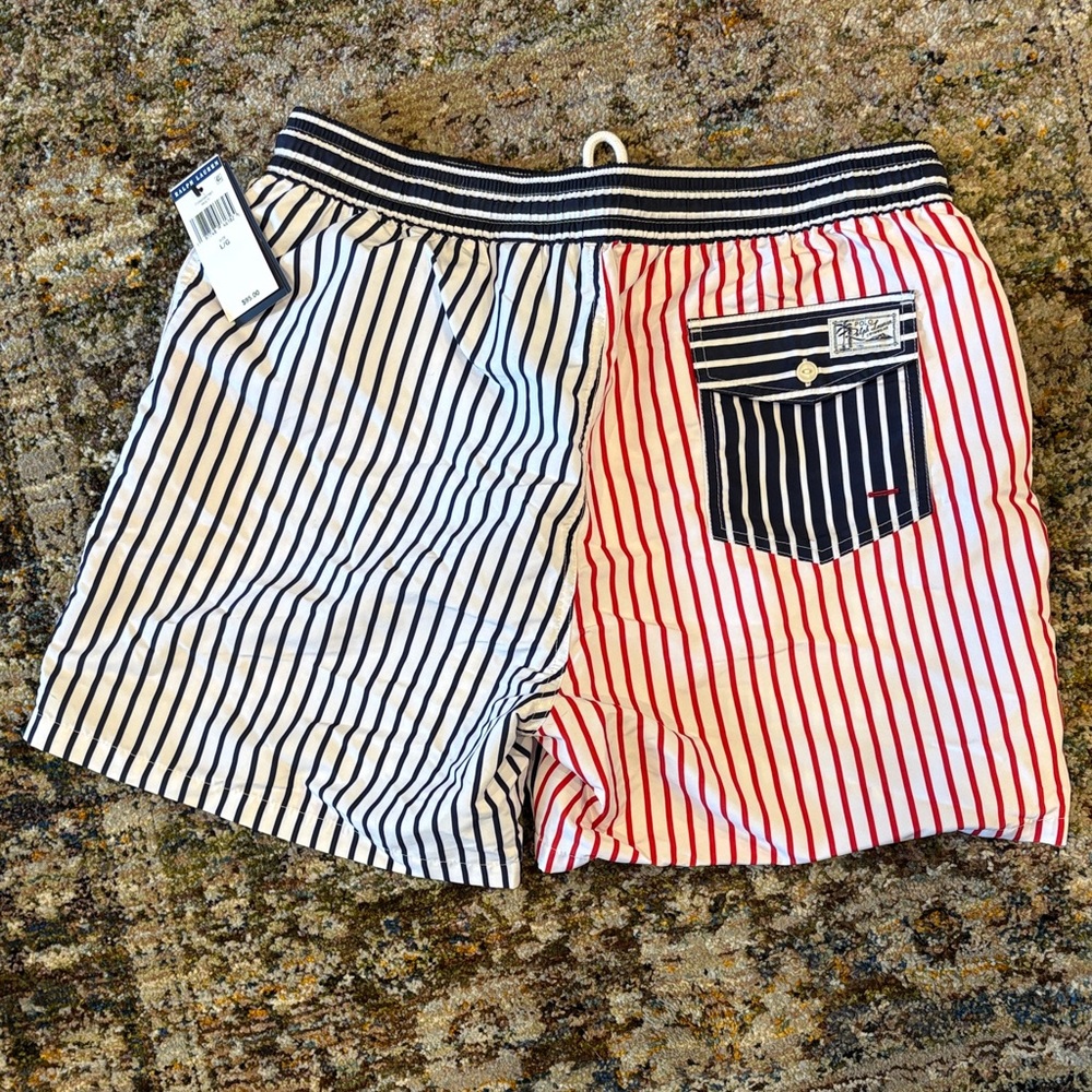 Polo Ralph Lauren Red and Black Striped Swim Trunks - Picture 6 of 6